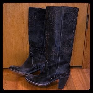 Frye crocodile pressed leather boots